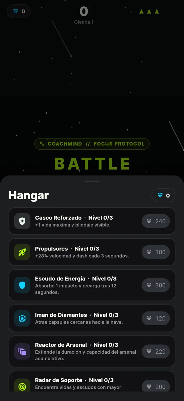 Hangar real del juego: mejoras para tu nave que pagas con diamantes